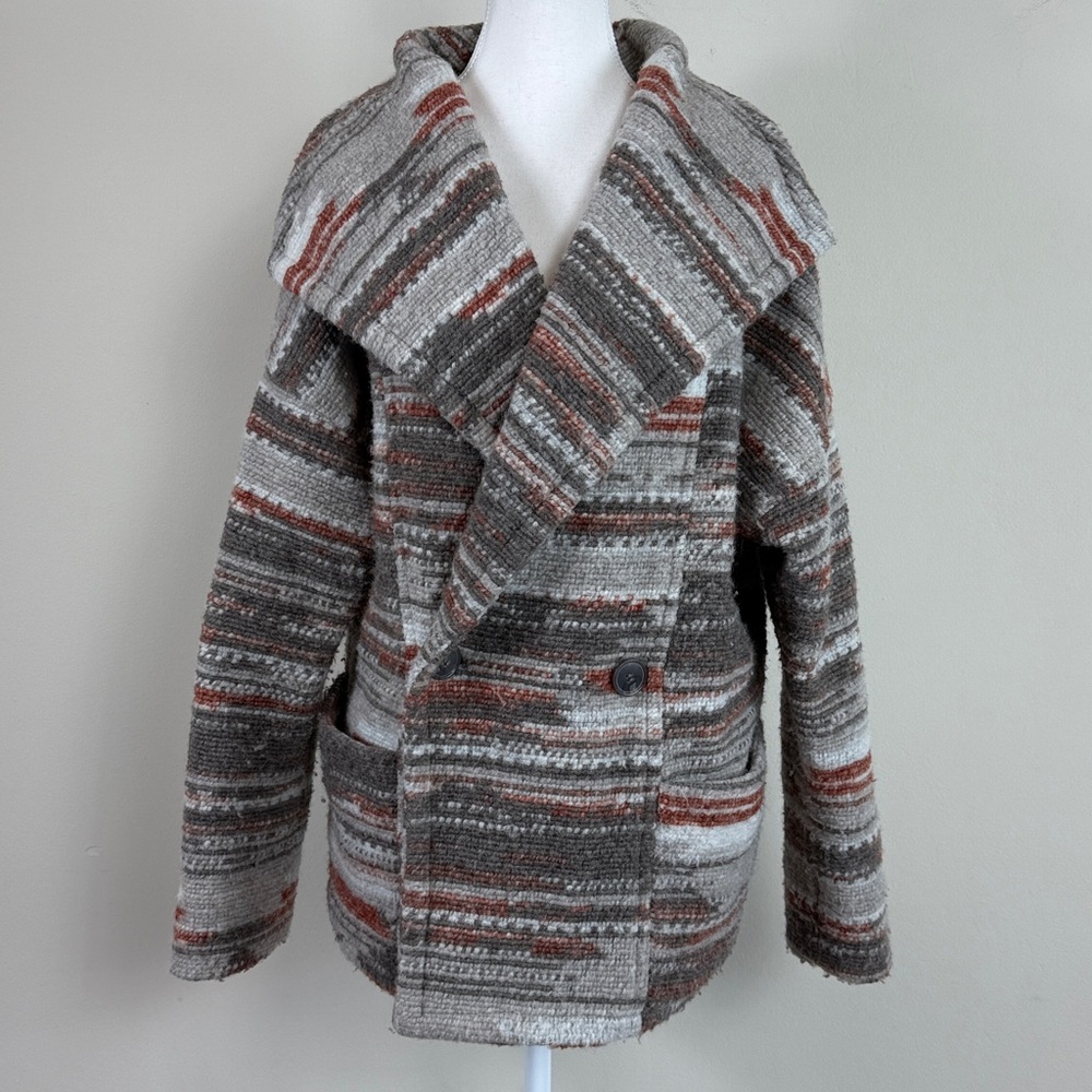 Prana Arria Wool Blend Oversized Marble Chunky Knit Collared Jacket Size Small